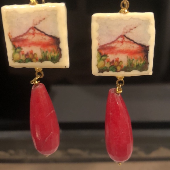 Sicilian Pierced Earrings with Mt Etna - Picture 4 of 10